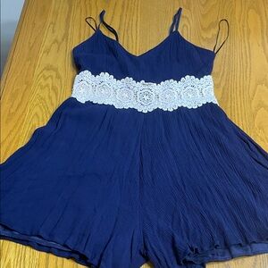 Altar'd State Navy Blue Romper with White Lace